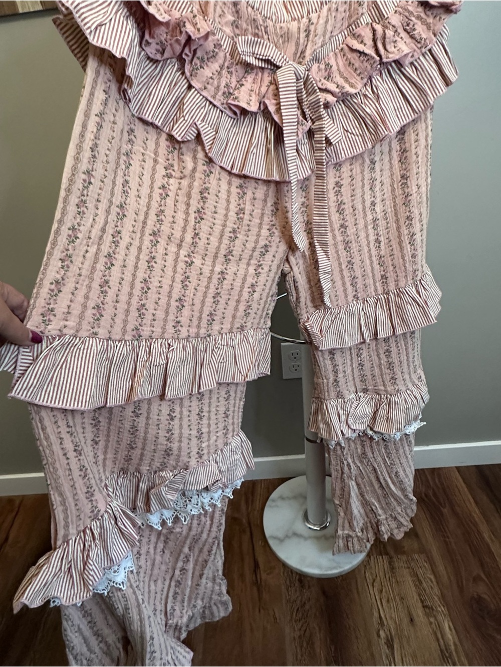 Boho Ruffle Wide-Leg Pants in Dusty Peach - Picture 5 of 8